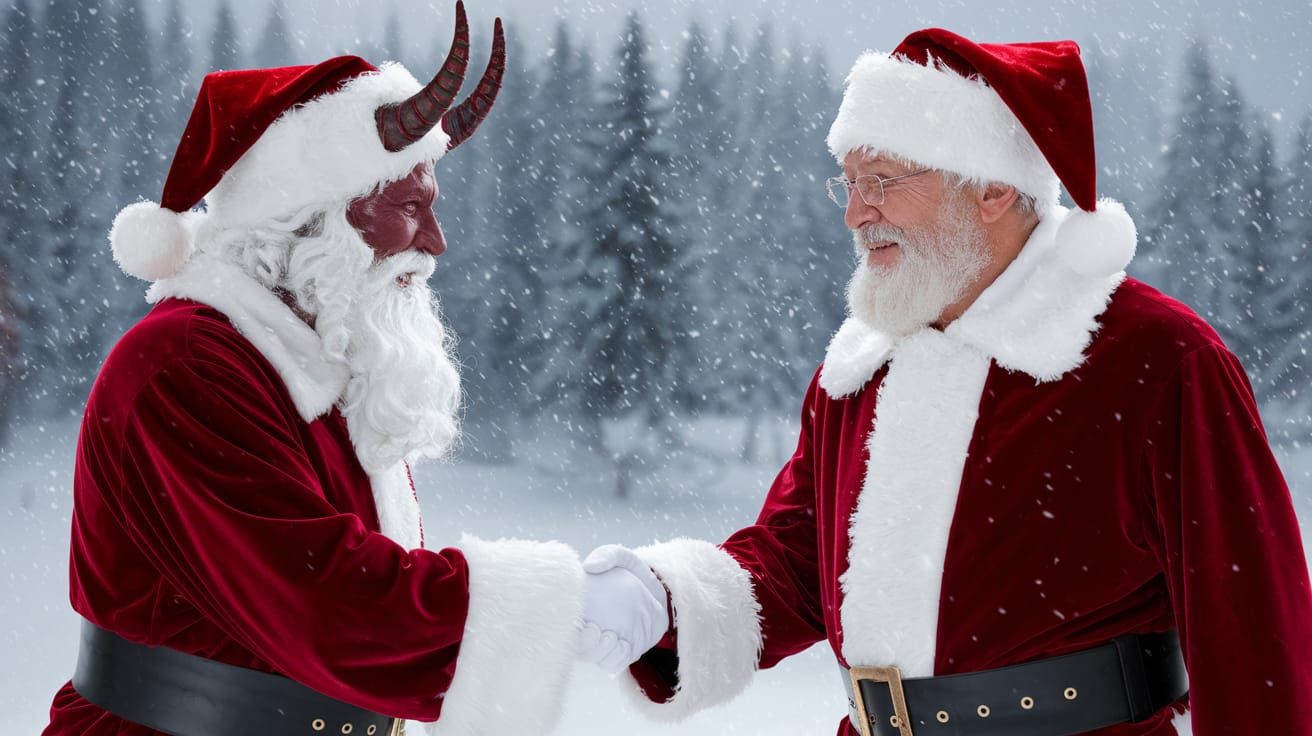 Two Santas Meet: One Kind, One Demonic, in Snow