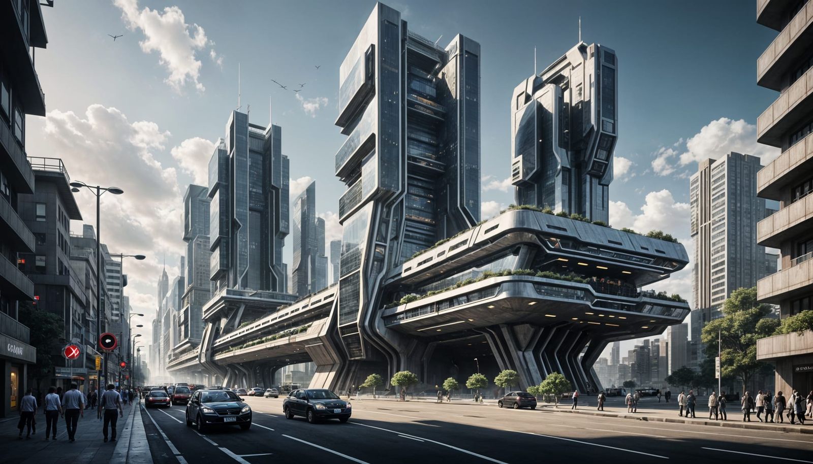 Futuristic Megastructure in a Bustling Urban Metropolis