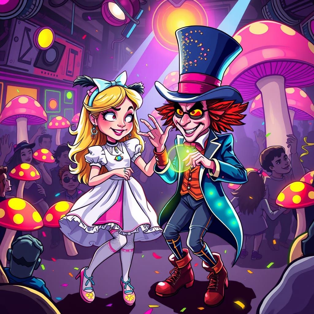 Whimsical Wonderland Party Scene in Bright Colors