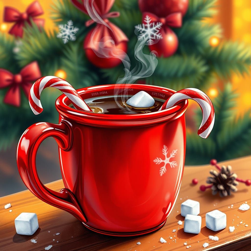 Festive Coffee Cup in Comic Book Watercolor Style