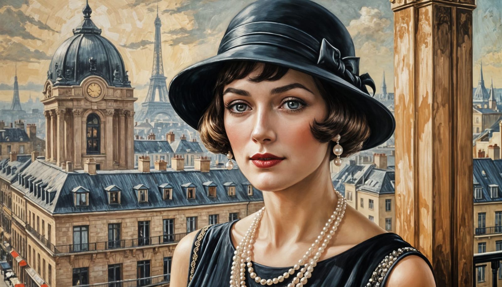 Art Deco Flapper Girl in Paris, Vintage Portrait