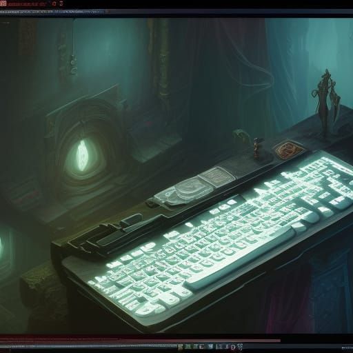 PC and Keyboard in Dark Room: Detailed Matte Painting