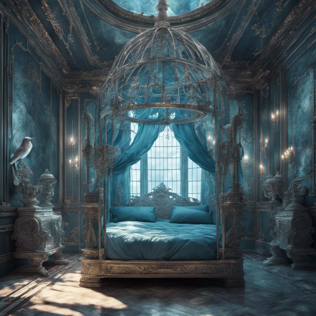 Fantasy Bedchamber with Bird Cage, Digital Matte Painting