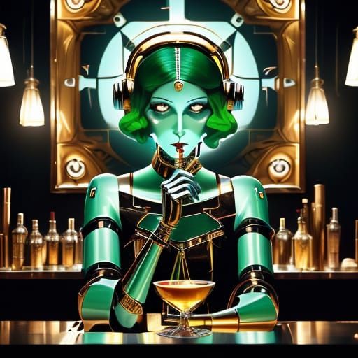 Metropolis Robot Woman Offers Martini, Art Deco Style