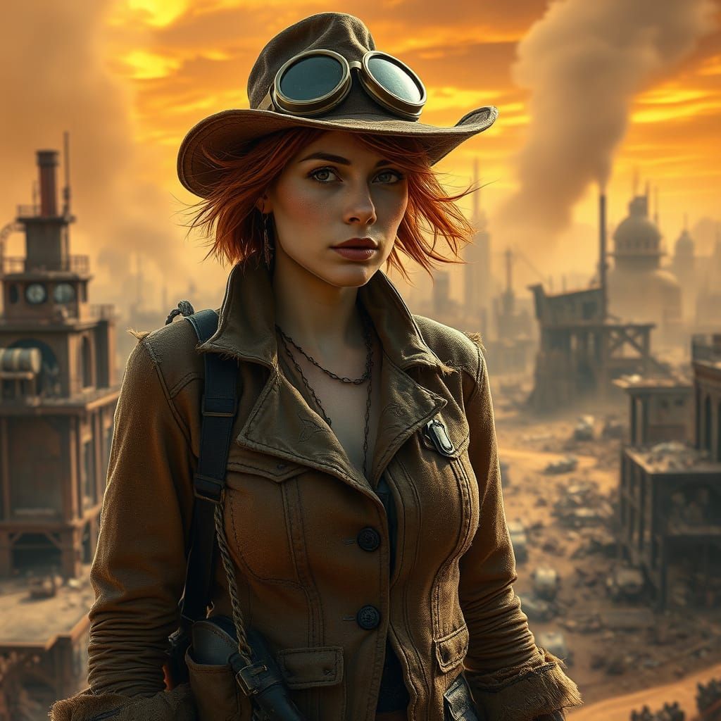 Gritty Desertpunk Woman Walks Through Apocalypse City