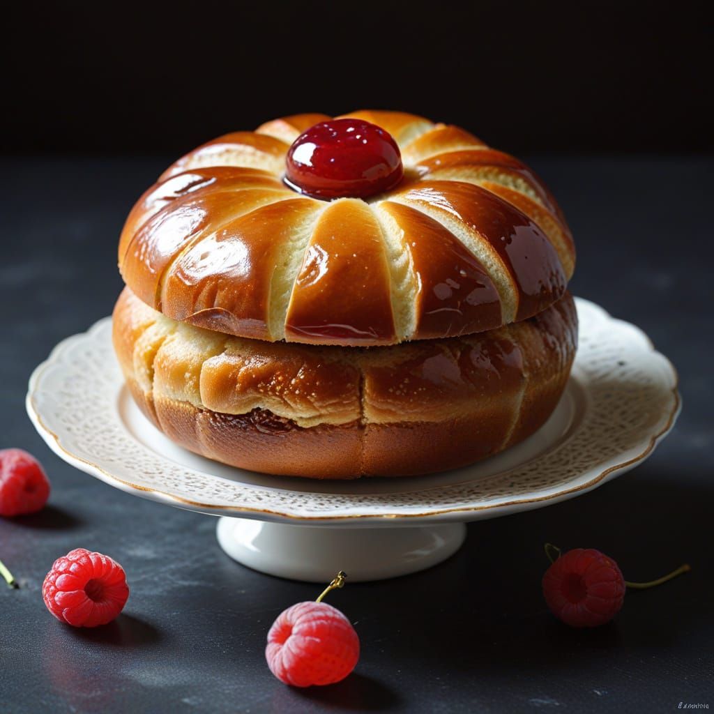 Vintage Dessert Still Life of a Sweet Jam Bun