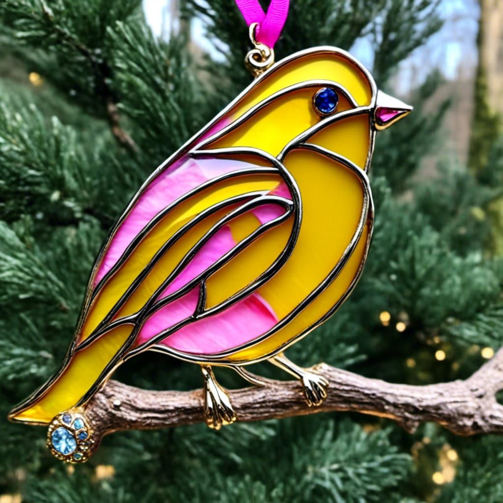 Stained Glass Canary Christmas Ornament