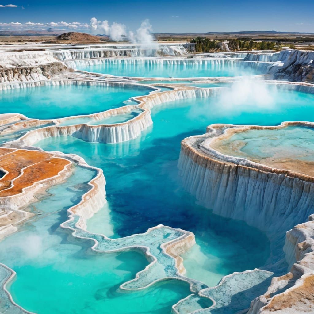 Surreal Geothermal Hot Springs Terraces Aerial View