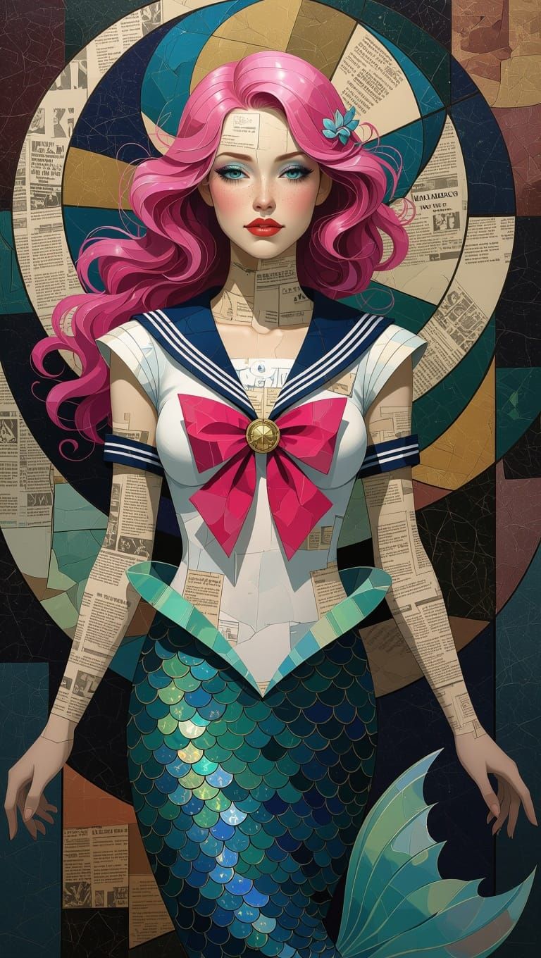 Surrealist Muse in Lotus Stream, Inspired by William Stout