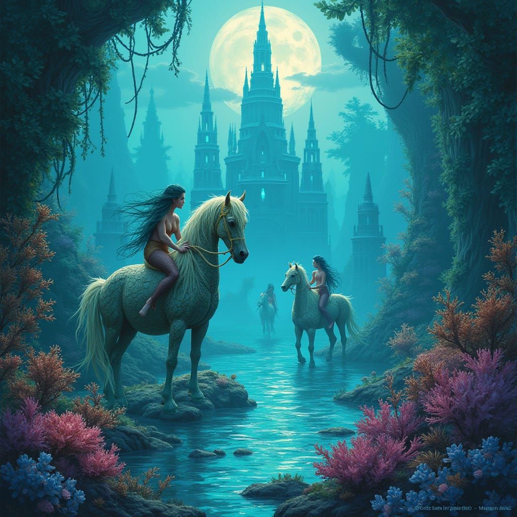 Bioluminescent Merfolk City: Deep-Sea Fantasy Art