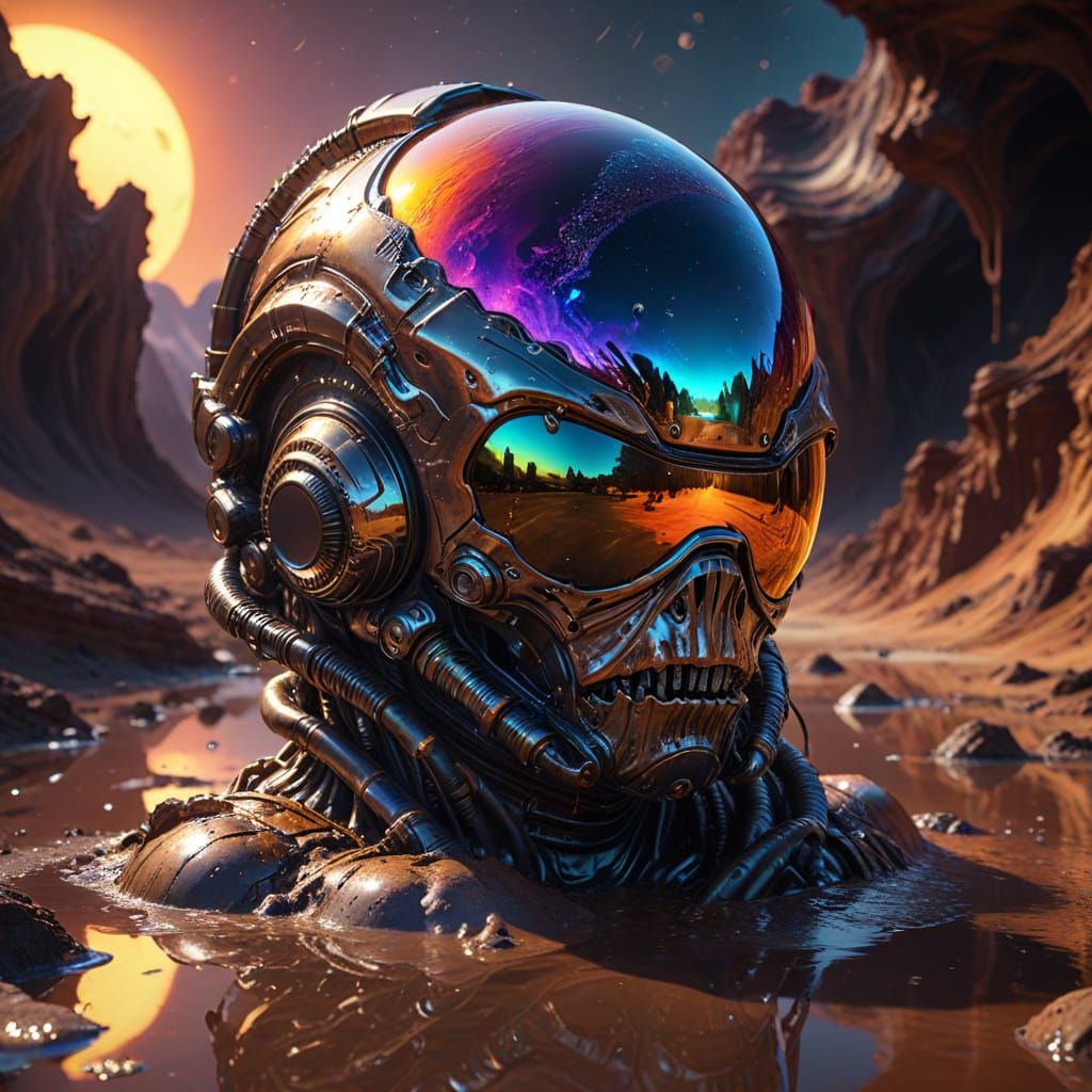 Surreal Melting Astronaut Helmet Reveals Galaxy