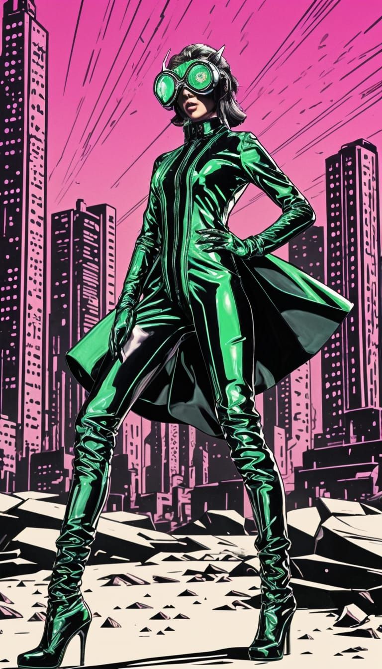 Post-Apocalyptic Drag Queen in Emerald Latex Gown