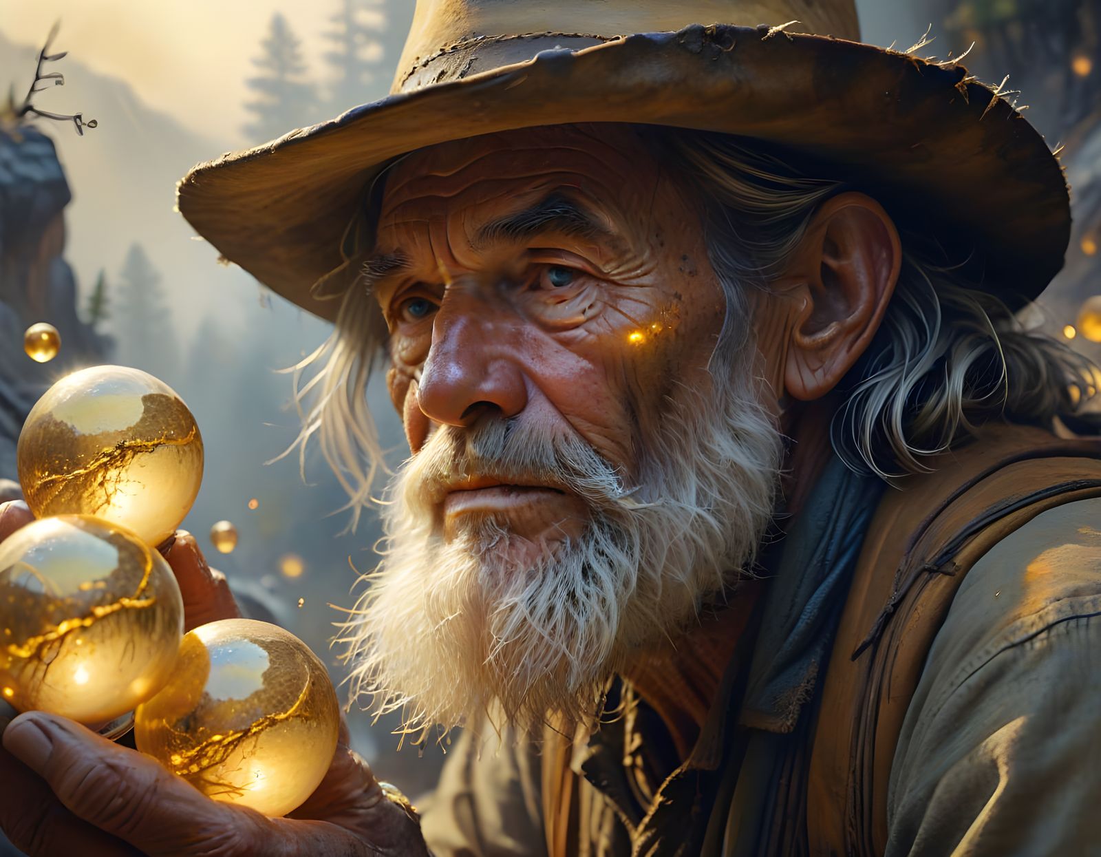 Prospector Finds Gold Vein in Soft Oil Painting Style