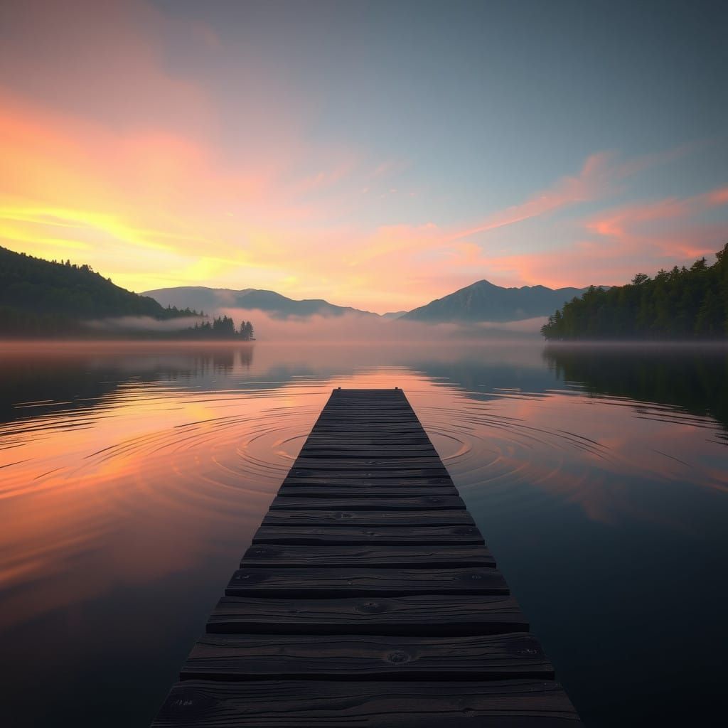 Tranquil Sunset Lake Scene in Photorealistic Detail