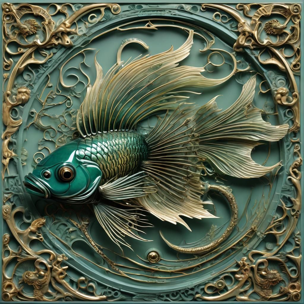 Biomechanical Japanese Fighting Fish Sculpture