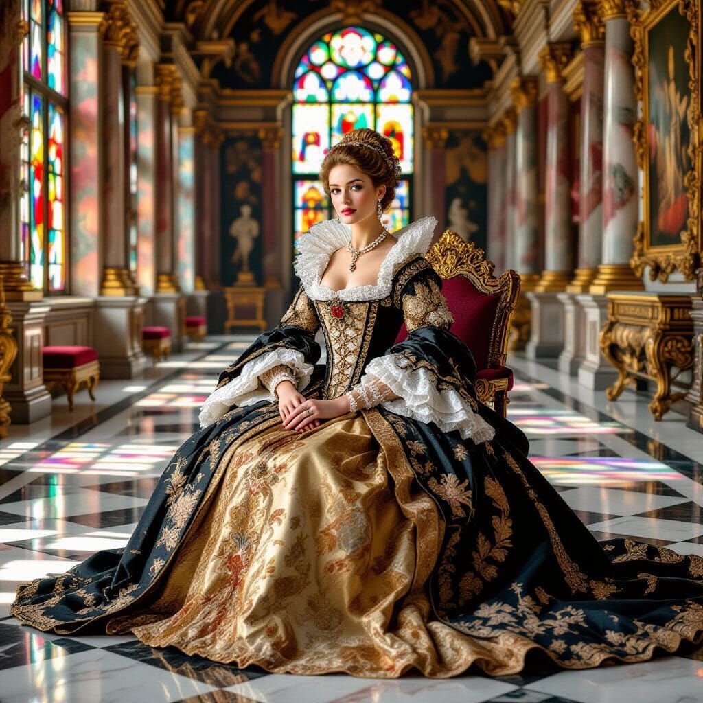 Renaissance Woman in Grand Hall, Rembrandt & Vermeer Style
