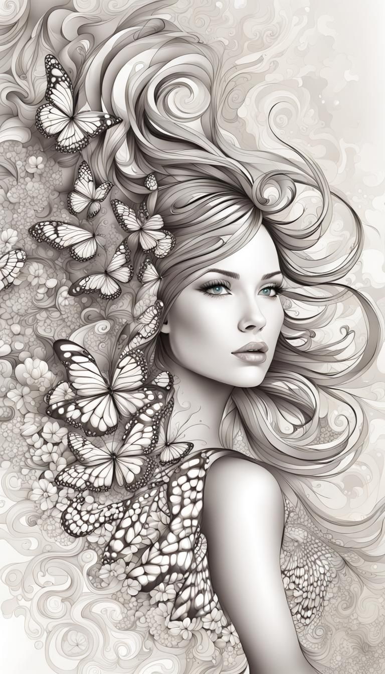 Abstract Butterfly Woman in Fractal Vector Style