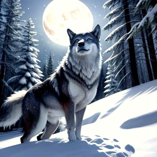 Hyperrealistic Wolf Howling in Snowy Forest