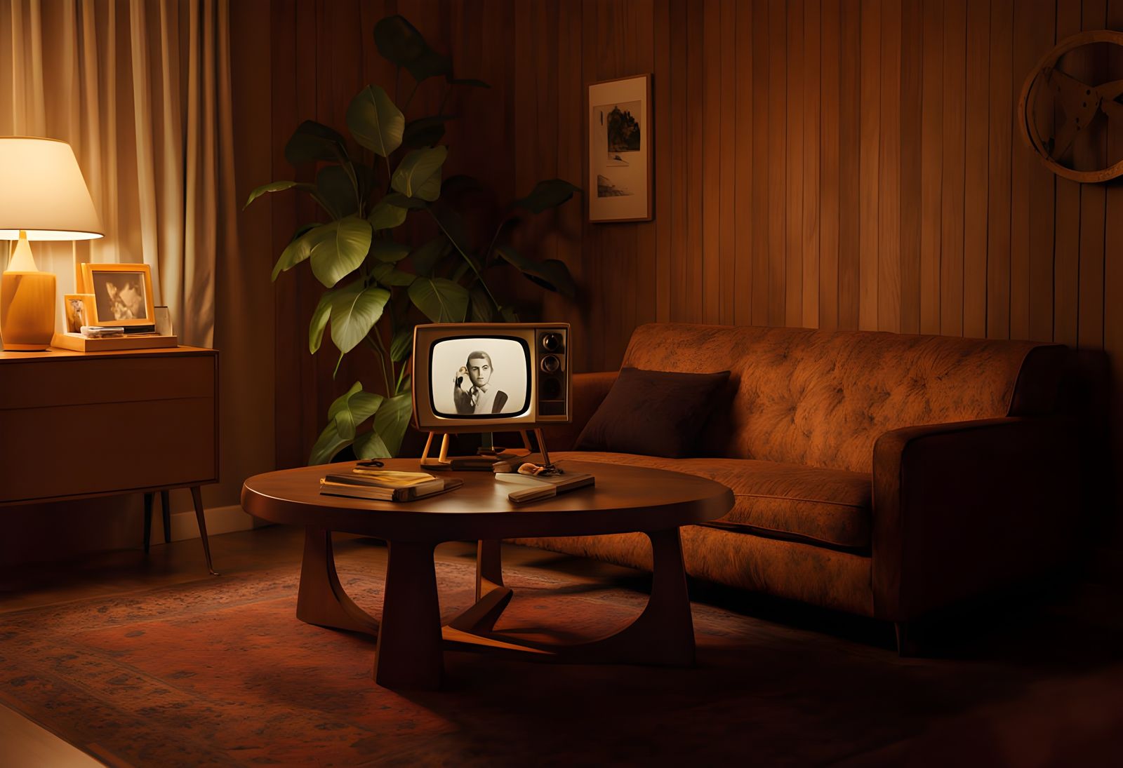Retro 1970s Living Room Interior in Warm Earthy Tones