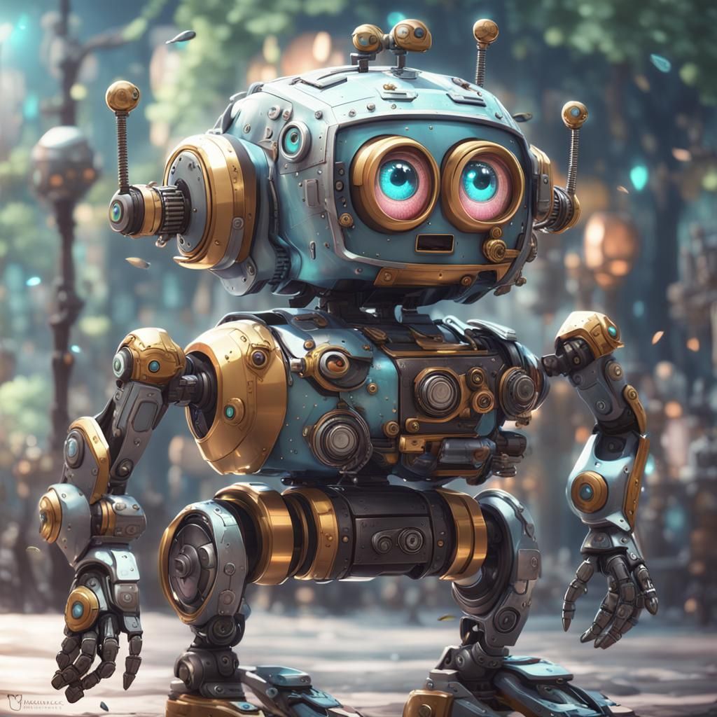 Whimsical Googly-Eyed Robot in Detailed 3D Anime Style