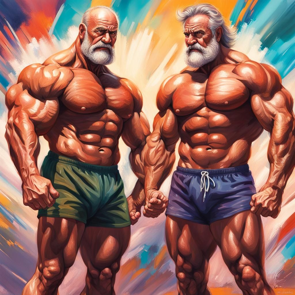 Hyperrealistic Bodybuilder Lovers in Splash Art Style