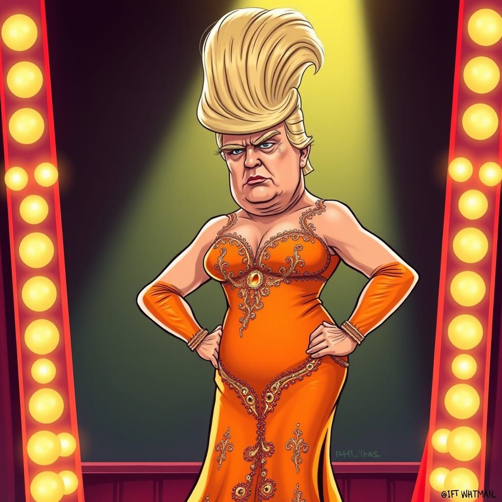 Confident Drag Queen Trump Shines in Vibrant Orange Evening ...