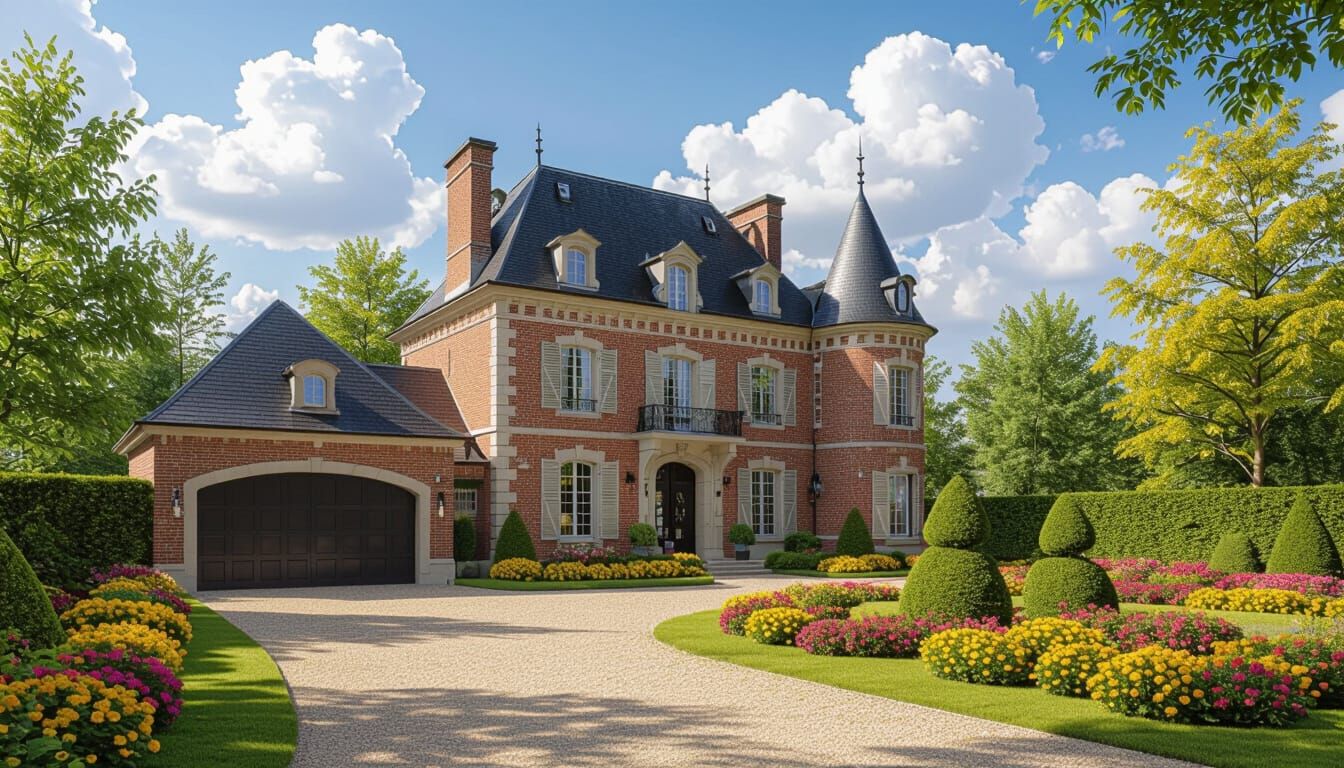 Grand Chateau in Vibrant Flower Garden