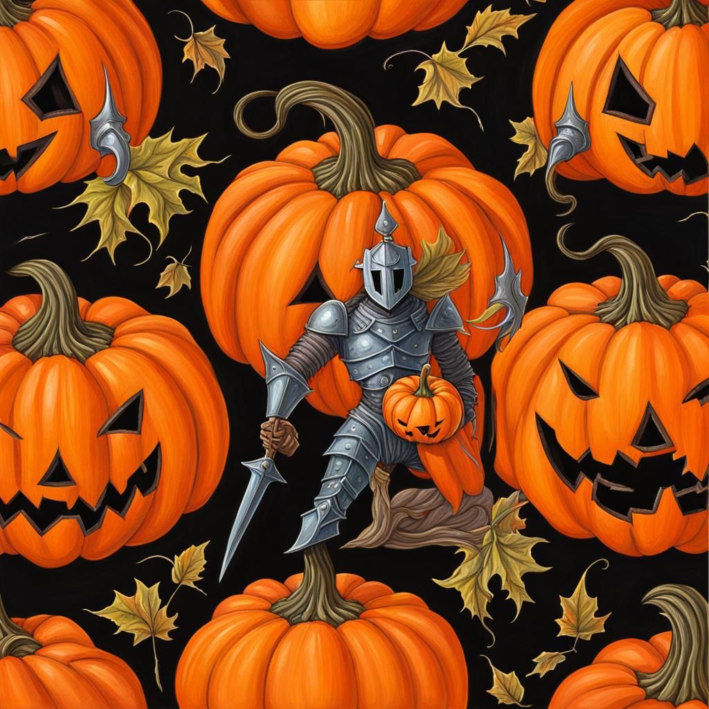 The Pumpkin Knight: Detailed Gouache Painting
