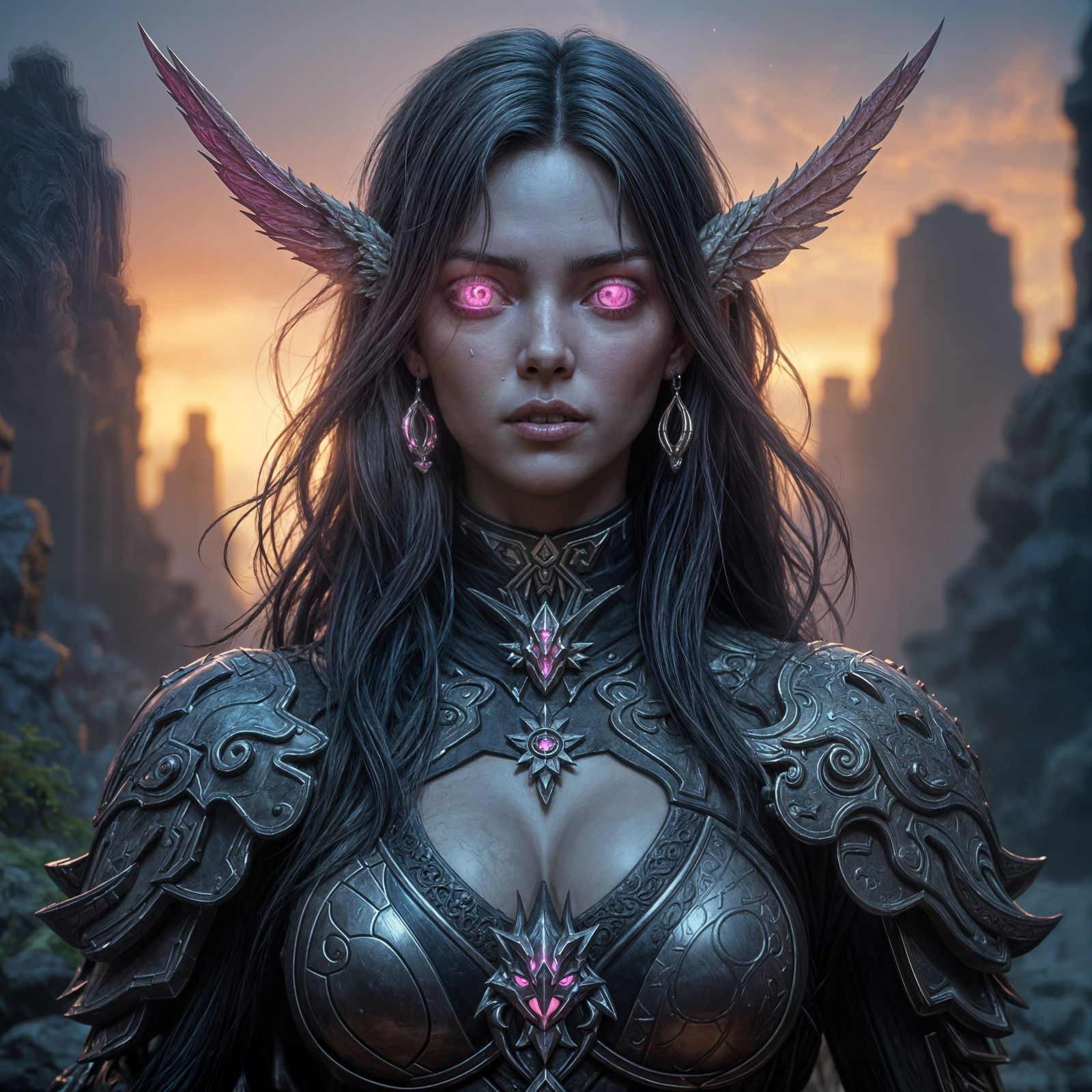 Dark Fantasy Half-Orc Giantess with Pink Eyes