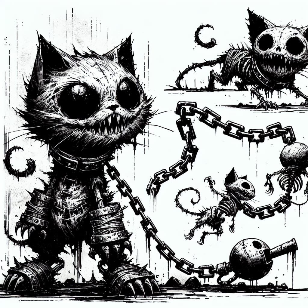 Zombie Cat and Mouse Skeleton Sketch in Horror Setting