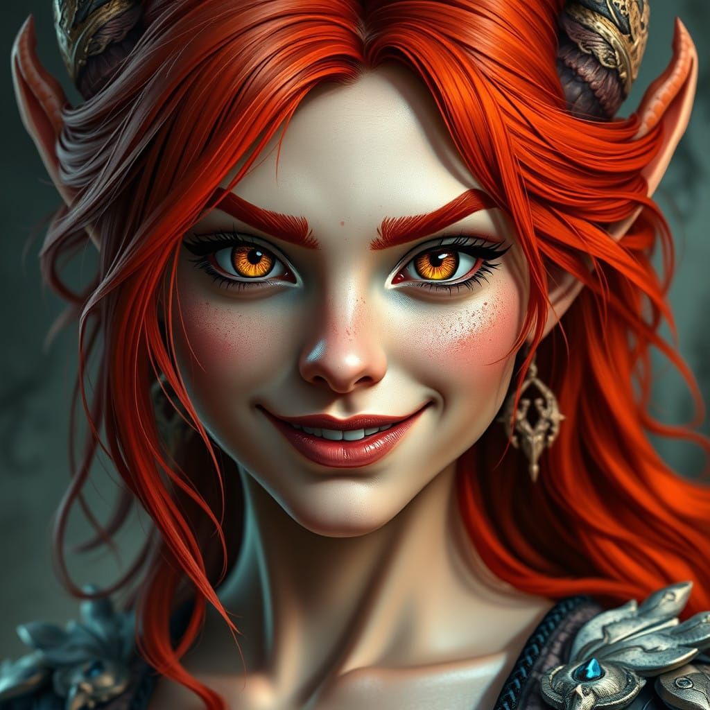 Sultry Dwarven Pixie Dragoness Rendered in Art Nouveau Style