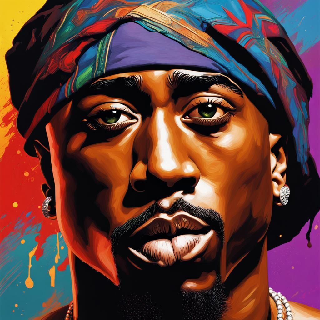Hyperrealistic 2Pac Portrait in Splash Art Style