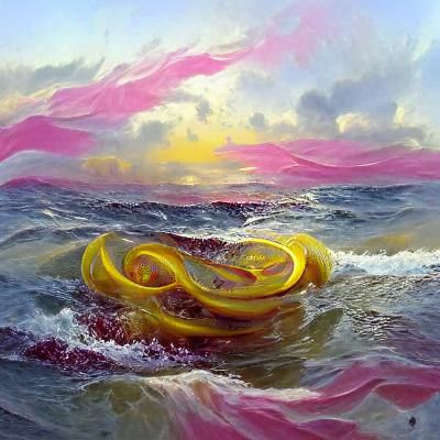 Pink and Yellow Sea Swirls in Oil Paint