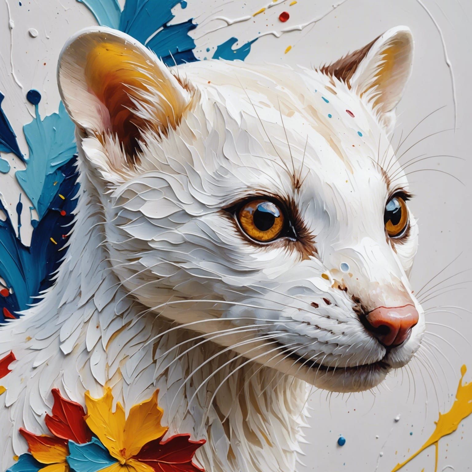 White Weasel in Impasto Painting Style
