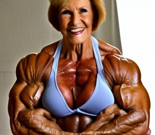 Muscular Elderly Female Bodybuilder with Ripped Physique
