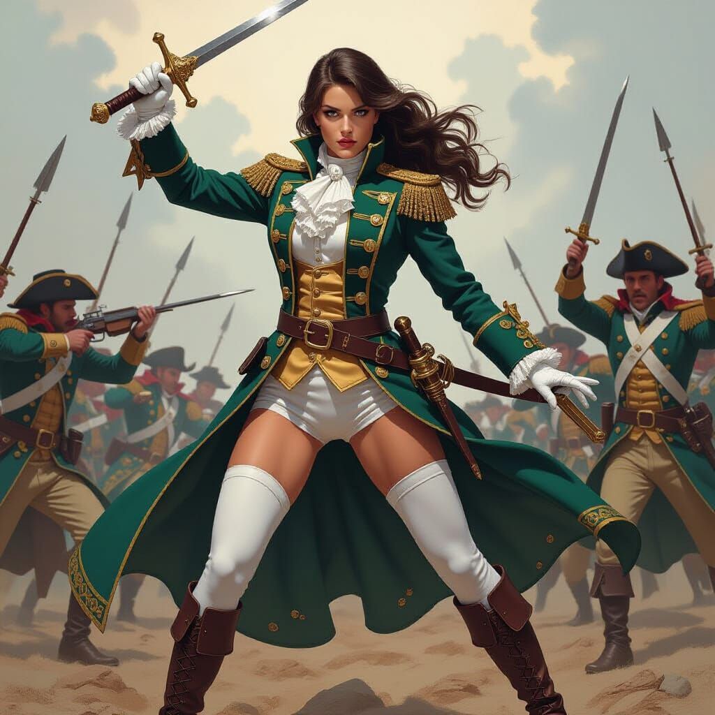 Elven Officer in Battle, Oil Painting Style