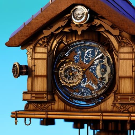 Ornate Cuckoo Clock with Intricate Gears, Digital Art