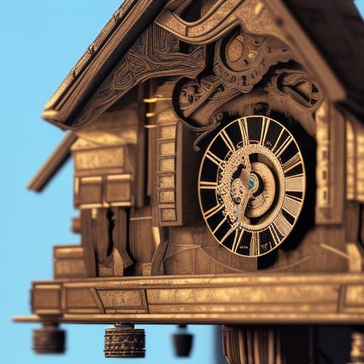 Intricate Cuckoo Clock Gears in Dark Fantasy Art