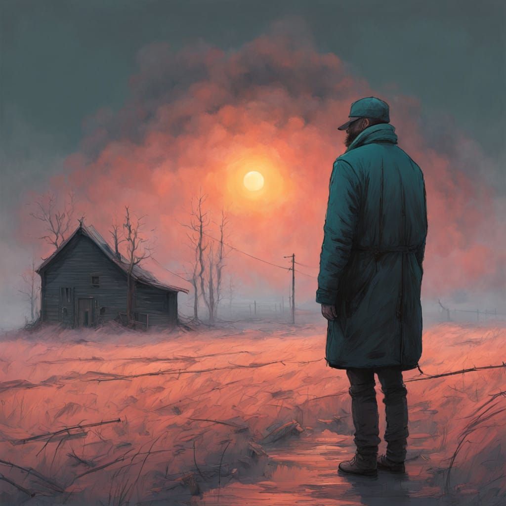 Contemplative Figure in a Dreamlike Landscape