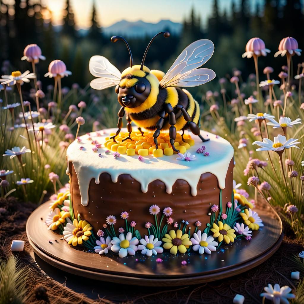 Cake Sculpture of a Bumblebee