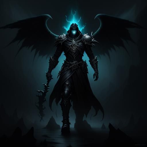 Gothic Angel Malahidael Emerges from Abyss in Chiaroscuro