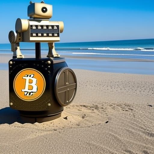 Robot and Bitcoin Contemplate the Beach