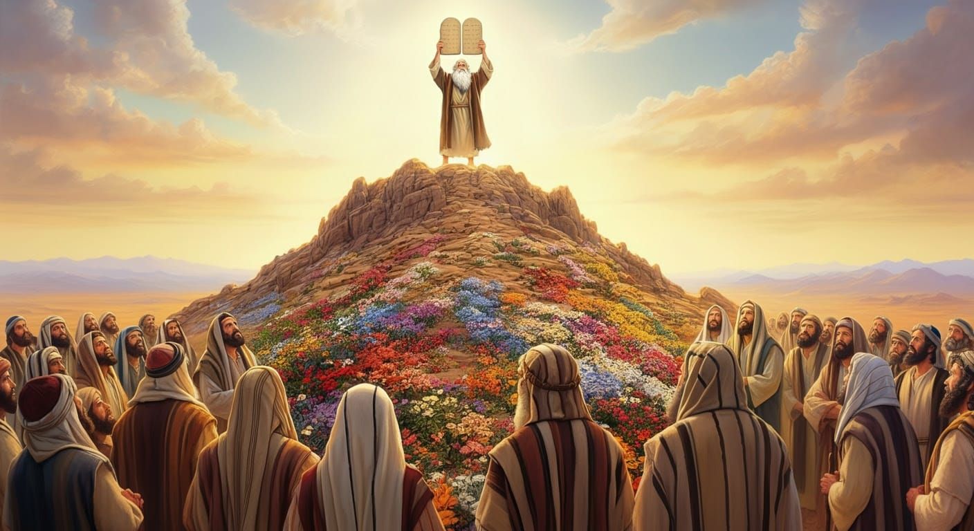 Divine Revelation at Mount Sinai: A Serene Biblical Scene