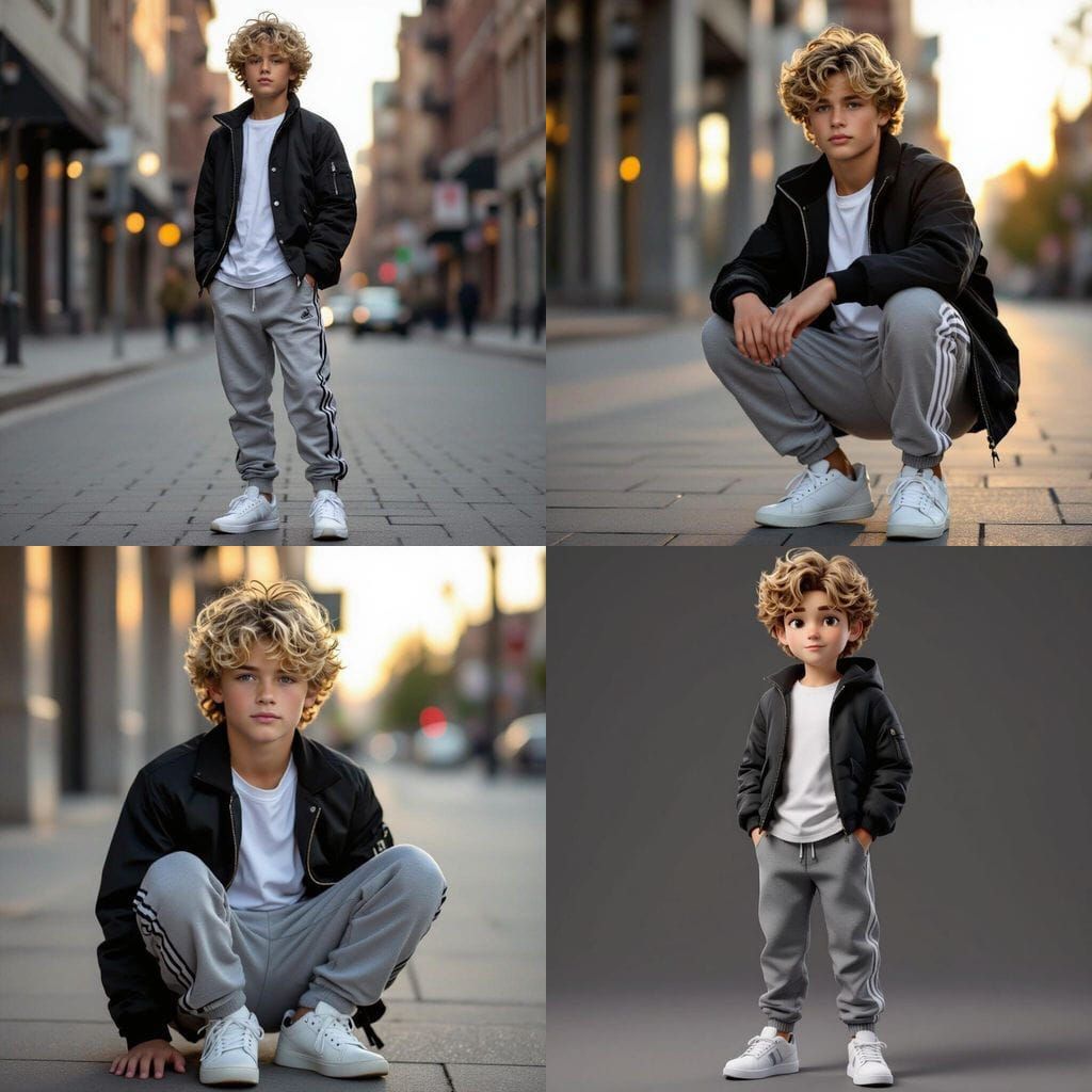Blonde Teenager Boy in Black Jacket and White T-Shirt