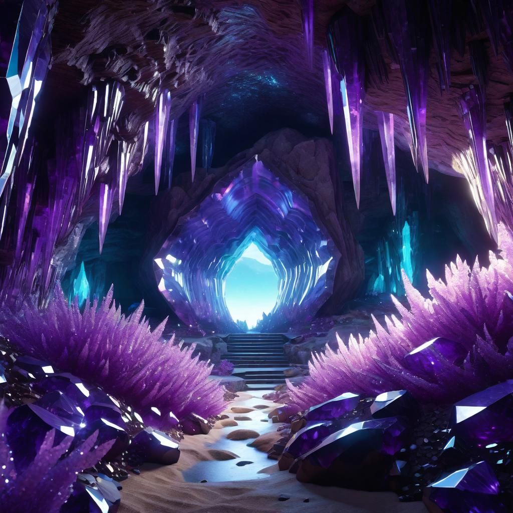 Transparent Amethyst Crystalline Geode Cavern in 4D