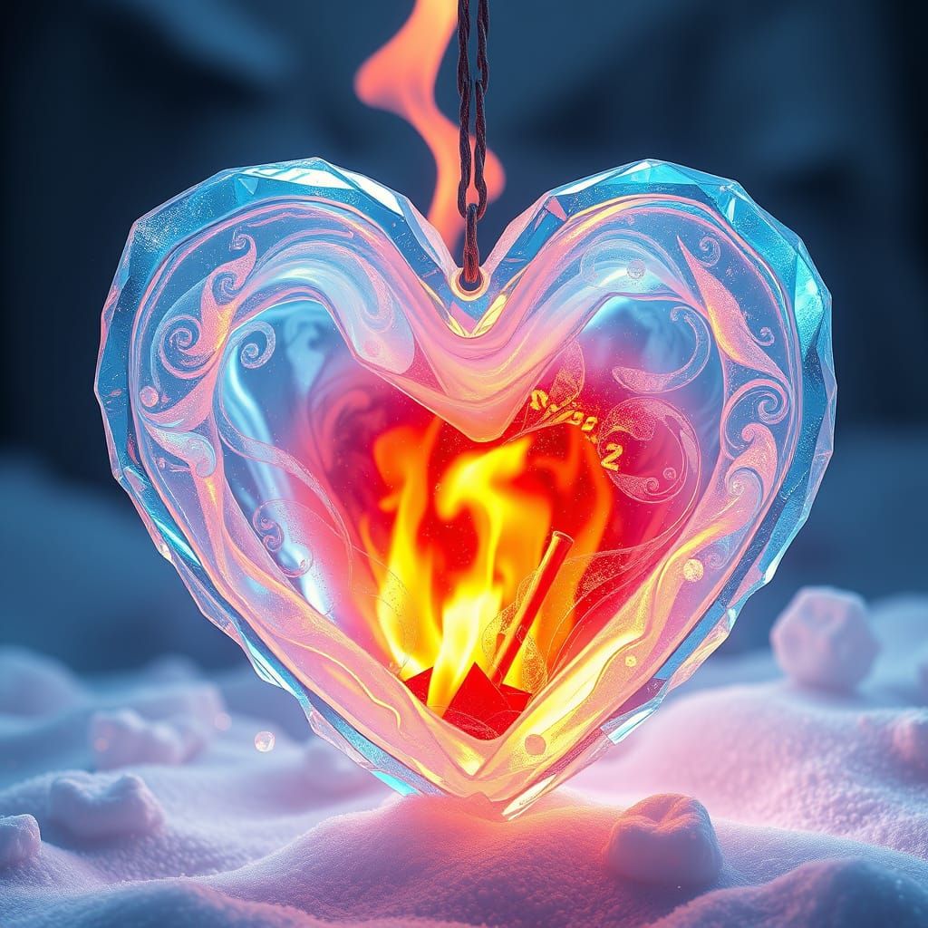 Whimsical Valentine's Heart Ablaze with Ethereal Fire