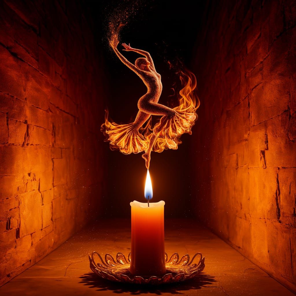 Flamenco Dancer Made of Flames on Candle Tip
