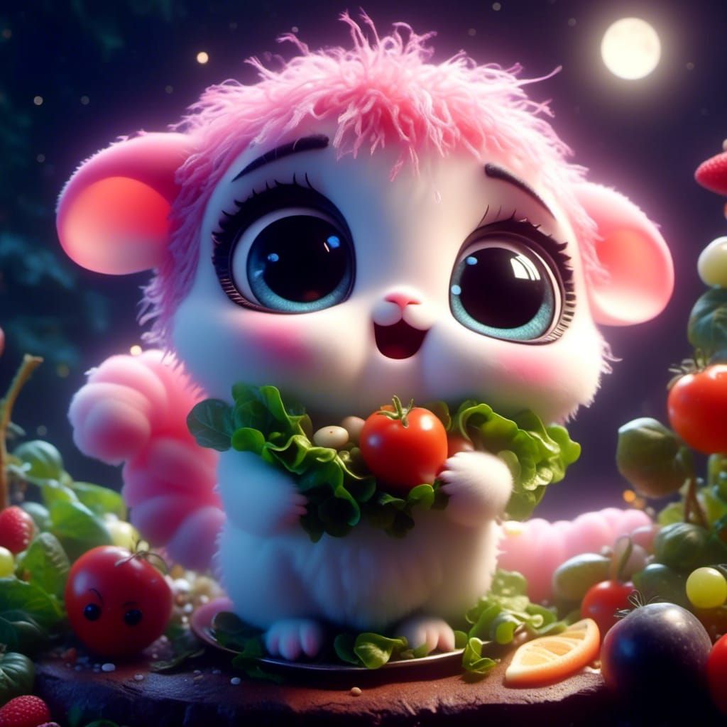 Adorable Anthropomorphic Salad in Moonlight