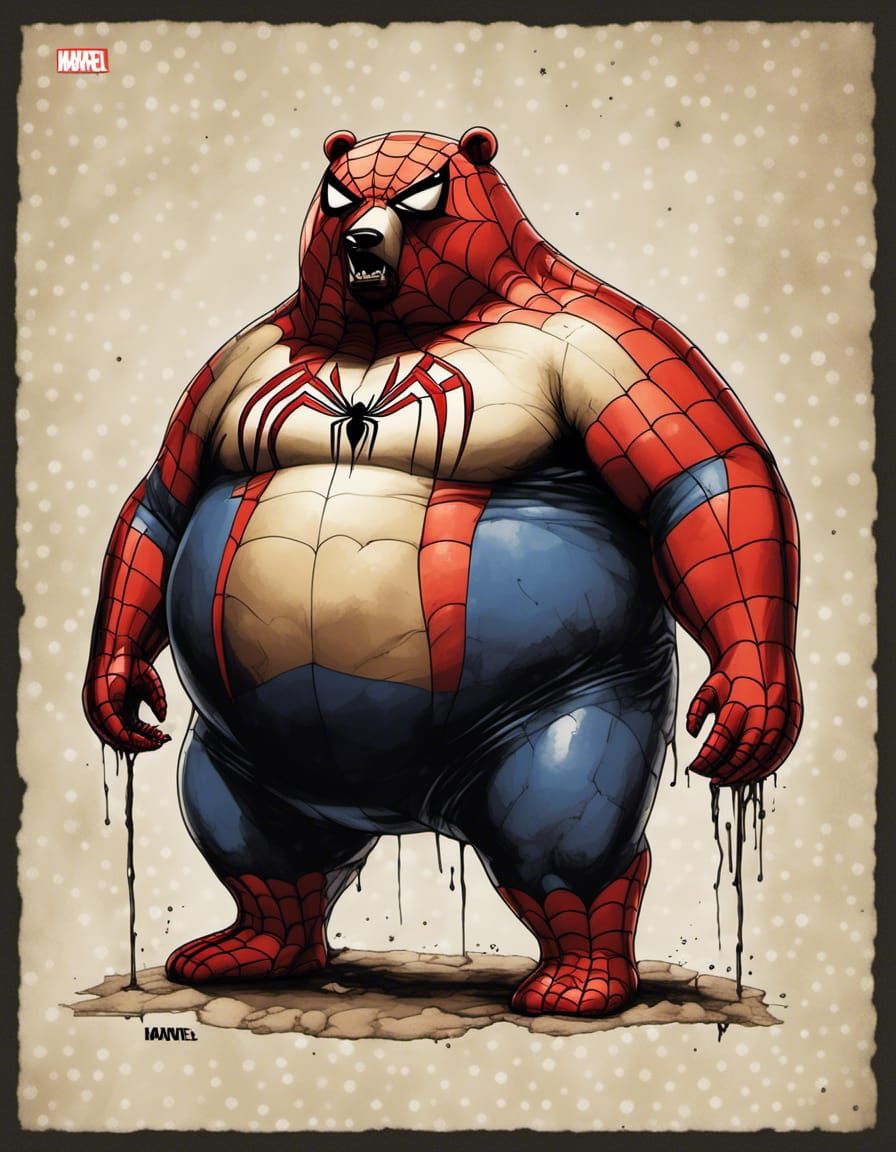 Obese Bear Spiderman Portrait in Marvel Style