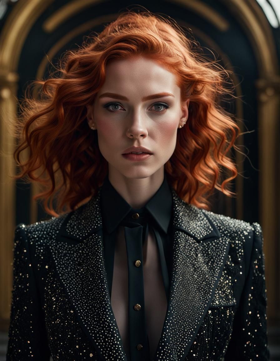 Red-Haired Woman Portrait in Art Nouveau Style